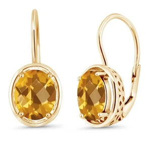 2.60 Ct Oval Checkerboard Yellow Citrine 18K Yellow Gold Plated Silver Earrings - Picture 1 of 3