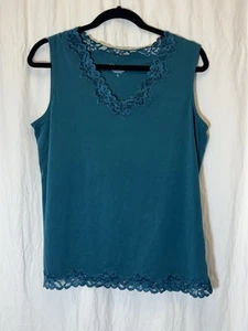 Camicia Coldwater Creek pizzo top shell tank cami scollo a V maglia fine Large O21 - Foto 1 di 5