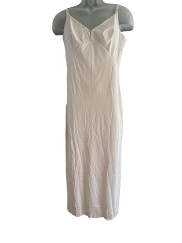 OFF WHITE Camicia da notte vintage Olga 36 bianco sporco completo slip orlo pizzo nylon lingerie