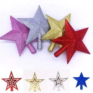 Star Christmas Xmas Tree Xmas TreeTop 2pc Topper Decoration Glitter Ornament - Picture 1 of 29