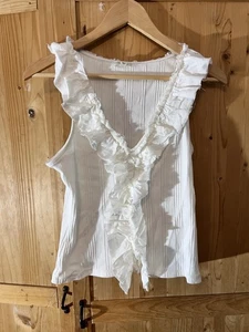 Anthropologie Pilcro Ruffled Sleeveless Tank Top Size M Cotton & Linen - Picture 1 of 6