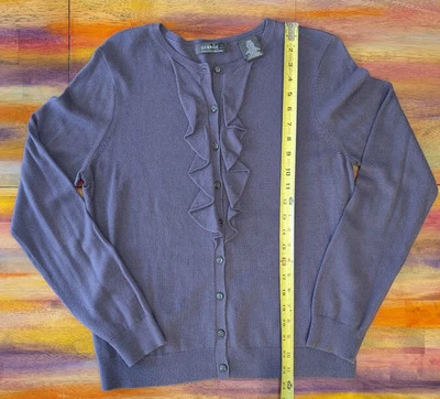 ⭐ Cárdigan George ME By Mark Eisen Mezcla Seda Volantes Talla L Botón Saúco  Foto 1 de 3