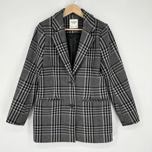 Abercrombie & Fitch Heavyweight Wool Blend Blazer Coat Plaid Jacket Gray, Size M - Picture 1 of 11