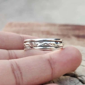 925 Sterling Silver Flower Spinner Ring Handmade Stress Relief Band Gift Z50 - Picture 1 of 8