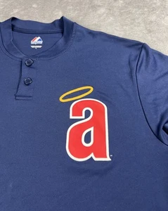 Los Angeles Angels Men's L Vintage Logo Cool Base Two-Button Shirt Blue Halos - Picture 1 of 9
