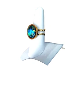 Opal Ring Peacock Fire Faceted Resin Opal 16mm in 18Karat GP Stainless-Steel - Picture 1 of 7