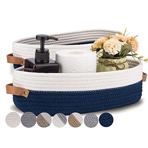 Set of 2 Toilet Basket,Woven Storage Basket for Toilet Tank Top Farmhouse Cover