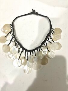 VINTAGE, Bib style Mother of Pearl Cord Necklace, 14”, Chicos, EUC