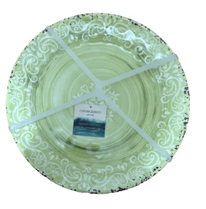Cynthia Rowley MELAMINE Dinner Plate Set Green Medallion Tuscany 6 New + 2 Llama - Picture 1 of 5