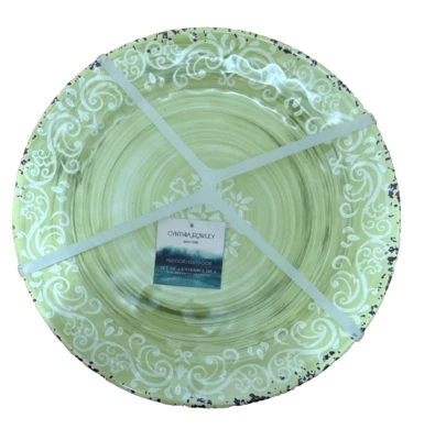 Cynthia Rowley MELAMINE Dinner Plate Set Green Medallion Tuscany 6 New + 2 Llama - Image 1 of 4