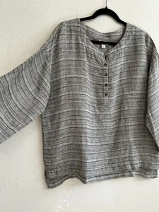 PureJill Leinen grau strukturiert 1/4 Knopf Tunika Top mit Taschen Größe Medium - Bild 1 von 10