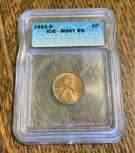1953 D Lincoln Wheat Cent, ICG MS 67 RD, Gem Uncirculated - Picture 1 of 3