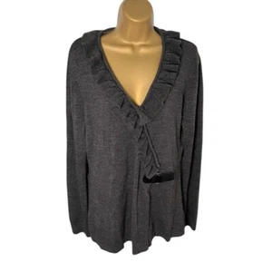 Maglione Vintage Suzie Ruffle Surplice Impreziosito Maglia Grigio XL - Foto 1 di 3