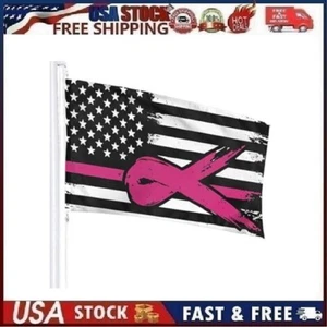 Breast Cancer Awareness Pink Ribbon Flag 3'x5' Pink Line American Flag Support.. - Picture 1 of 11