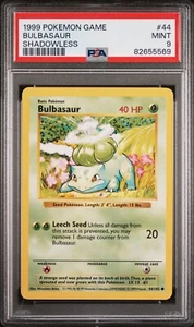 PSA 9 Shadowless Bulbasaur - 44/102 Base Set Pokémon Card 1999 - MINT - Picture 1 of 2