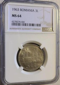 Romania 3 Lei 1963 NGC MS 64 - Picture 1 of 2