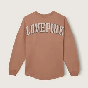 Victoria's Secret PINK Varsity Crew Sweatshirt Stucco Beige Chenille XL NEW - Picture 1 of 4