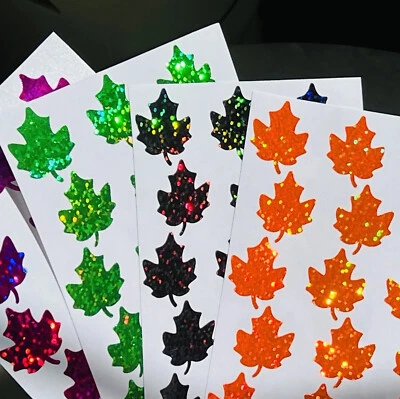 Holographic Sparkle Leaf Stickers! - 0.3 to 4 inch - Fall/Halloween Crafts - Image 1 of 4