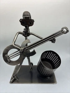 Guitar Player Metal Nuts & Bolts Musician Figurine Music Man Cave-Pencil Holder - Picture 1 of 7