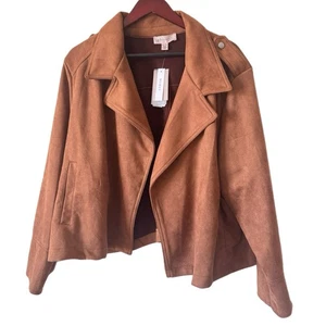Philosophy NWT Jacket Faux Suede Open Front Pockets Capsule Sz 3X - Picture 1 of 8