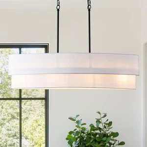 33.4" Modern Dining Room Chandelier, 4-Light Linear Chandelier with White Dou... - Picture 1 of 7