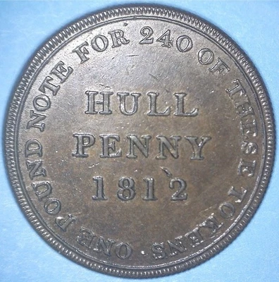 COPPER 1812 HULL LEAD WORKS PENNY - PAYABLE BY I.K. PICKARD - *12803697 🌈 - Image 1 of 3