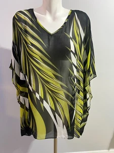 Bob Mackie Wearable Art Women 2X Chiffon Poncho Style Top Black Green Plus Size - Picture 1 of 9
