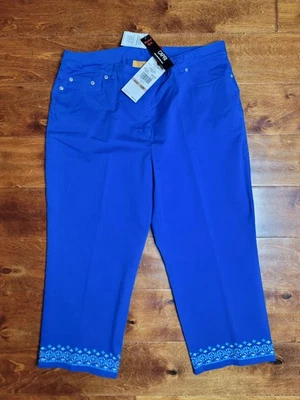 Ruby Road Capri Crop Pants Women 12P Petite Blue Embellished Stretch NWT New - Image 1 of 4