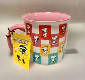 NEW Peanuts SNOOPY Multi-Image Checkerboard Collage 21oz Stoneware Coffee Mug - Picture 1 of 15