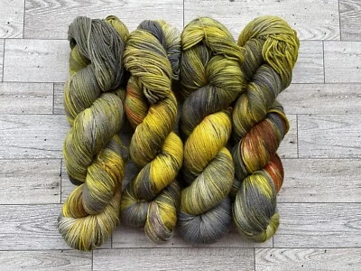 Yarn Hand Dyed 4 Lot Wool Blend Sock Fingering Weight Variegated Yellow Grey - Image 1 of 4