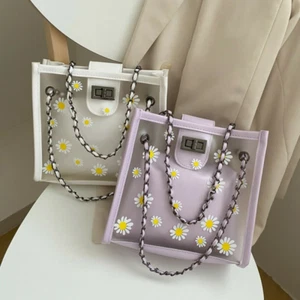 Transparent PVC Shoulder Bags Daisy Flower Jelly Tote Bag Clutch Pouch Travel... - Picture 1 of 17