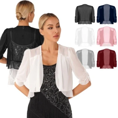 Women's Elegant Chiffon Cardigan Open Front Bolero Shrug Jacket Tops Cover Up - Image 1 of 4