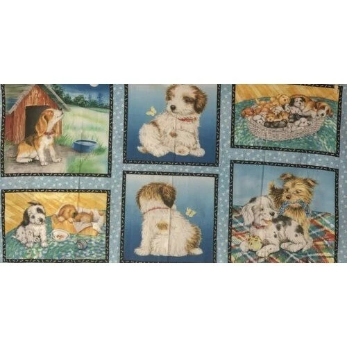 CACHORROS COLA DIFUSA Lisa McCue tela remanente perros cachorros cuadrados acolchado Foto 1 de 4