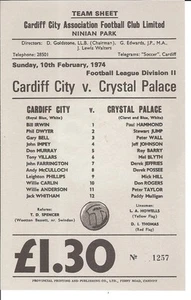 CARDIFF CITY v CRYSTAL PALACE 1973/74 10th February - Picture 1 of 1