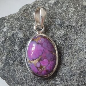 925 STERLING SILVER PURPLE TURQUOISE GEMSTONE HANDMADE FLORAL STACK PENDANT 1.5"