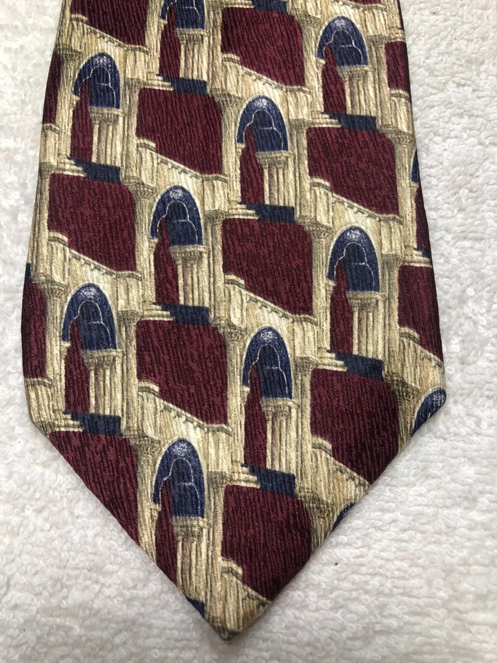 STRUCTURE MENS TIE BURGUNDY WITH BLUE AND BEIGE 4 X 58 - Image 1 of 4