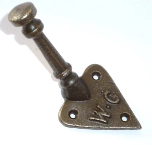 1 X CAST ANTIQUE IRON SINGLE COAT HOOK Arts & Crafts 100mm with Letters WC - Picture 1 of 1