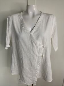 ZANZEA Womens XXL White Asymmetrical Button Short Sleeve Blouse Cotton V-Neck