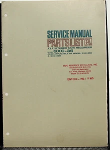 Manual de servicio y lista de piezas para grabadora de cinta estéreo Akai GXC-36 - original - Imagen 1 de 1