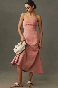 NWT Anthropologie Pilcro Icon Fluted Strapless Midi Dress In Coral Size XL - Picture 1 of 15