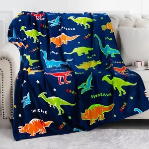Dinosaur Gifts Toys for Boys Girls - Glow in The Dark Dino 50"x60", Navy Blue - Picture 1 of 7