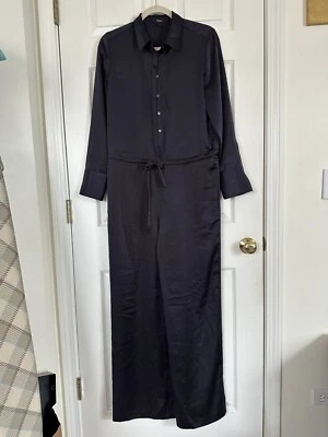 $495 NUEVO CON ETIQUETAS TEORÍA Talla 6 TRAJE MANGA LARGA SATINADO FLUIDO AZUL MARINO PROFUNDO Foto 1 de 4