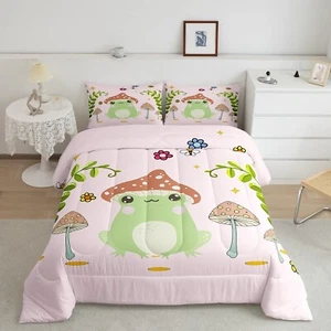 Feelyou Cute Frog Duvet Set Mushroom Bedding Set for Kids Boys Girls Natural ... - Picture 1 of 7