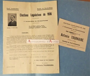 ●Antonin TOURNAIRE 1936 élections législatives PARTI COMMUNISTE Clermont Ferrand - Bild 1 von 1