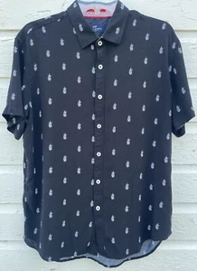 Michael Brandon Shirt Mens L Black Pineapple Slim Short Sleeve Casual Button-Up - Picture 1 of 4