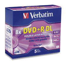 Verbatim 95311 8.5gb 8x Branded AZO DVD R DLS 5 PK With Slim Cases