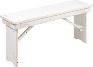40" x 12" Solid Pine Folding Farmhouse Dining Bench in Antique Rustic White - Picture 1 of 12