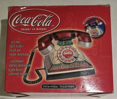 Coca-Cola 2001 estilo Tiffany vitral aspecto iluminado teléfono con caja Foto 1 de 4