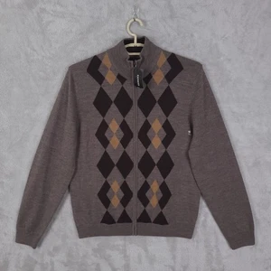 Express Cardigan Sweater Mens M  Argyle Merino Wool Full Zip Mock Neck NEW - Picture 1 of 14