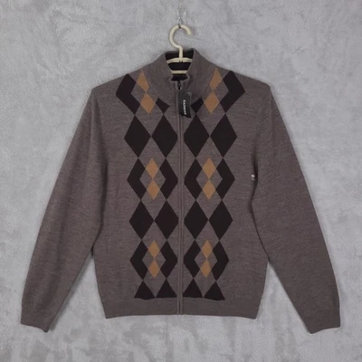 Express Cardigan Sweater Mens M  Argyle Merino Wool Full Zip Mock Neck NEW - Image 1 of 4